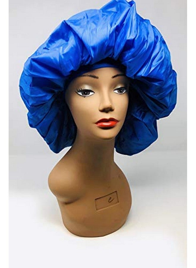 Dream Ream Super Jumbo Night & Day Cap Blue Satin Fabric Elastic Band Cotton Holds Hair In Place Large Extra Large One Size Fits All Sleep Cap Comfortable Soft Material - Image 2