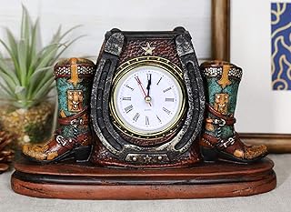Ebros Gift Ebros Gift Ebros Country Western Star Lucky Horseshoe Turquoise Cowboy Boots Designer Resin Analog Desktop Table Clock  - Image 1