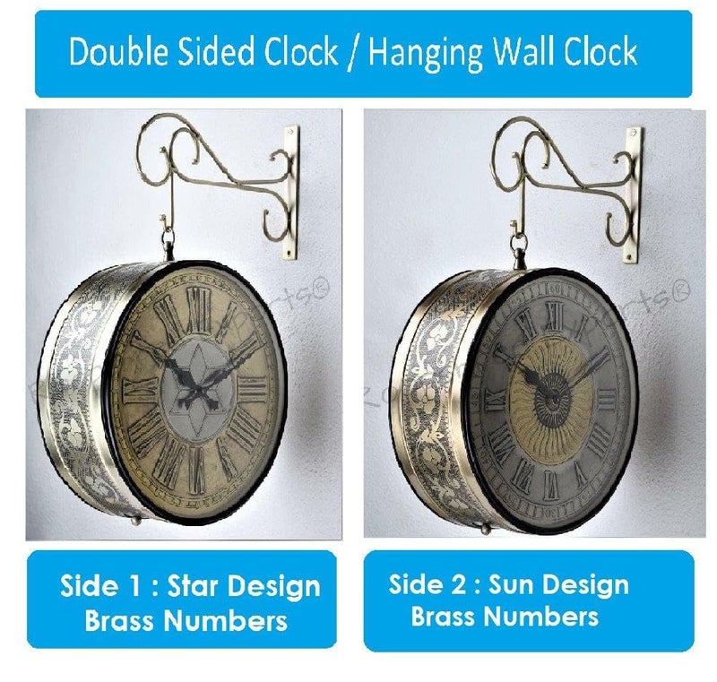 Vintage Clock Handcrafted Double Side Clock/Brass Finish/Artisitic Sun & Star Design/ 6509-10-BW2&BW1 - Image 2