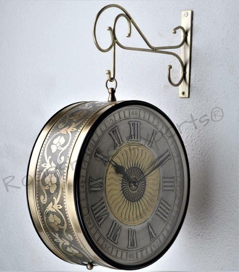 Vintage Clock Handcrafted Double Side Clock/Brass Finish/Artisitic Sun & Star Design/ 6509-10-BW2&BW1 - Image 5