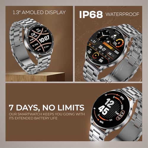 PunnkFunnk Newly Launched Metal Chain Active 2 Max Bluetooth Calling Smartwatch 1.3" Amoled Display 360*360 High Resolution 4.2 BT with, 100+ Sports Mode with IP68, Tracking, AI Voice Assistant(Grey) - Image 5