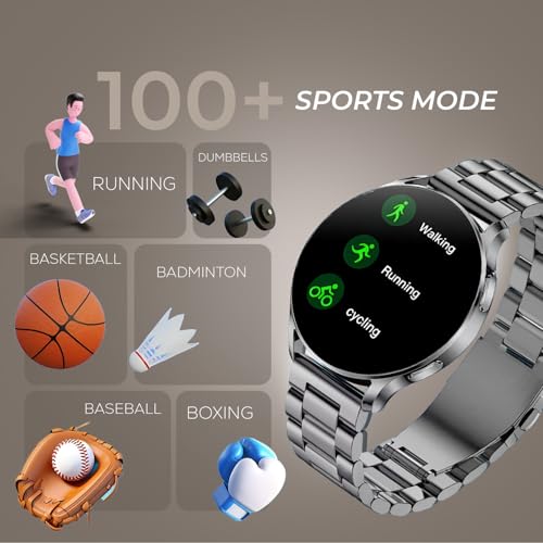 PunnkFunnk Newly Launched Metal Chain Active 2 Max Bluetooth Calling Smartwatch 1.3" Amoled Display 360*360 High Resolution 4.2 BT with, 100+ Sports Mode with IP68, Tracking, AI Voice Assistant(Grey) - Image 4
