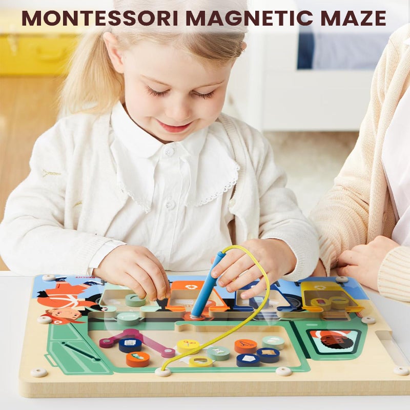 TOP BRIGHT Magnetic Color Maze Sorting Game Montessori Toys for 3+ Year Old Boys Gifts, Wooden Garbage Recycling Game Toddler Travel Toys Fine Motor Skills - Image 5