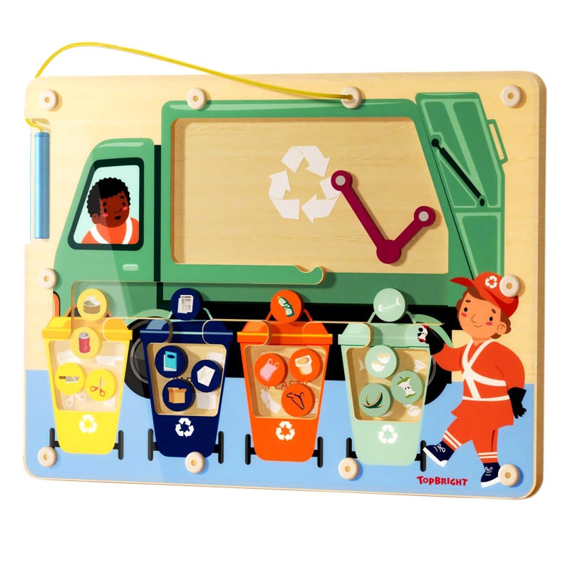 TOP BRIGHT Magnetic Color Maze Sorting Game Montessori Toys for 3+ Year Old Boys Gifts, Wooden Garbage Recycling Game Toddler Travel Toys Fine Motor Skills - Image 1