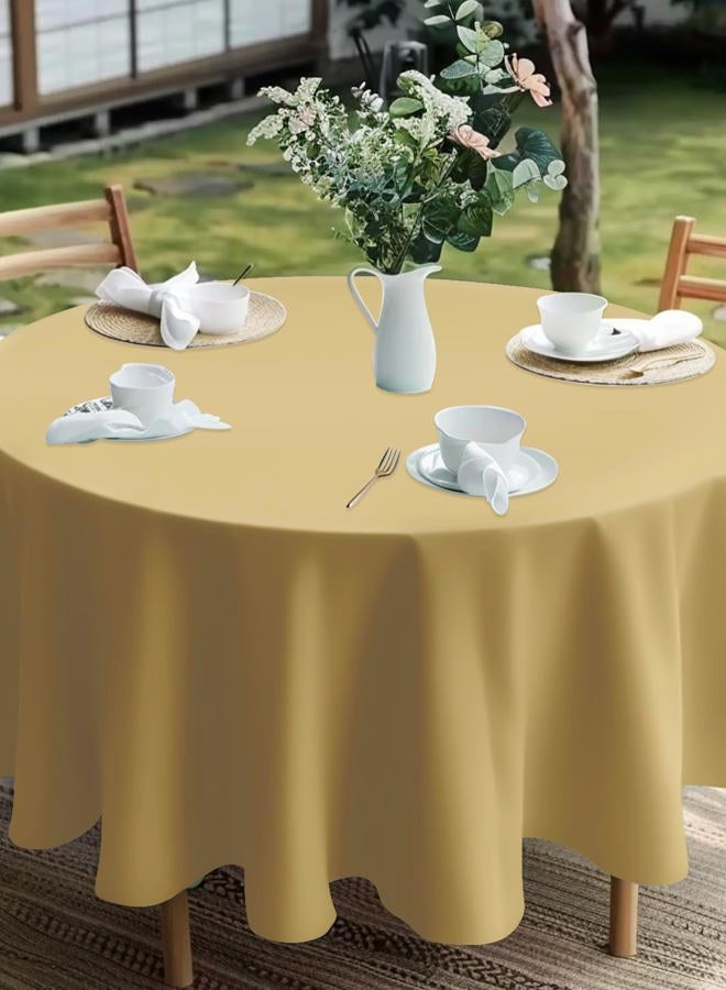 HEIPINIUYE 3 Pack Gold Tablecloth Round 84 Inch Round Plastic Table Cloth Waterproof Disposable Round Table Cover for Party Birthday Camping Picnic Baby Shower Circle Tablecloth - Image 4