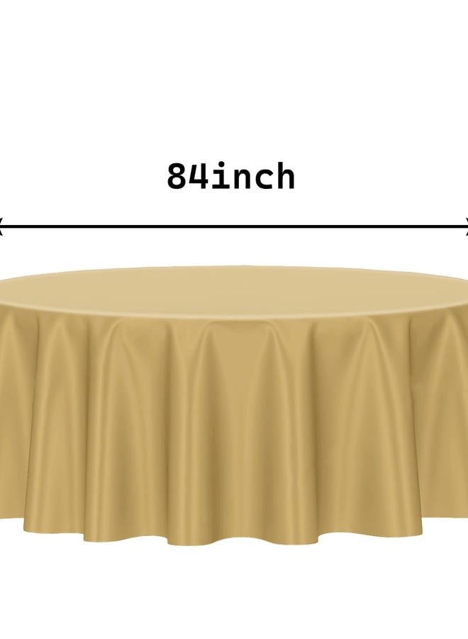 HEIPINIUYE 3 Pack Gold Tablecloth Round 84 Inch Round Plastic Table Cloth Waterproof Disposable Round Table Cover for Party Birthday Camping Picnic Baby Shower Circle Tablecloth - Image 2