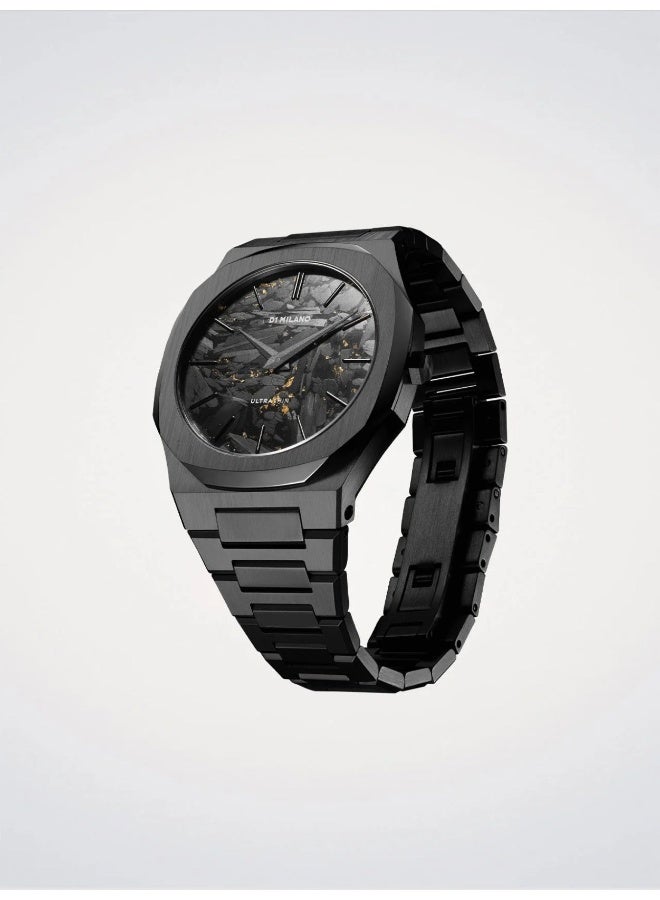D1 MILANO Ultra Thin Black DLC (40mm) Black & Gold Carbon Dial / Black PVD Stainless Steel Bracelet - Image 4