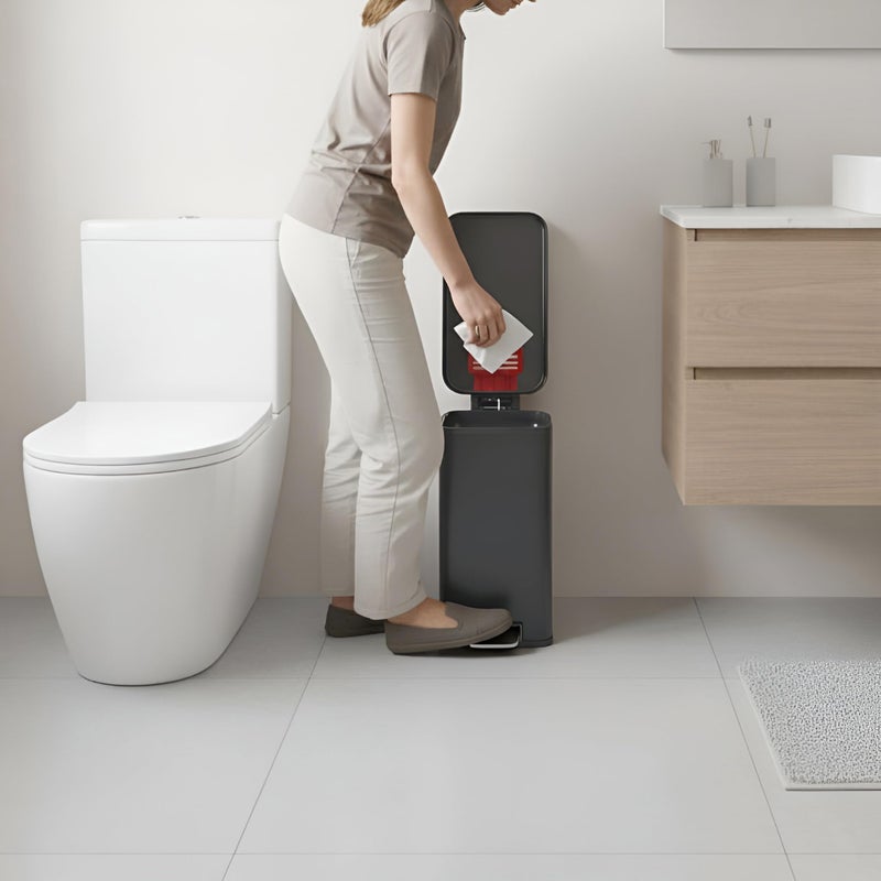 iTouchless 3 Gallon Slim Bathroom Trash Can with Lid, Odor Filter, Soft-Step Stainless Steel Pedal Bin for Narrow Spaces, Fingerprint-Proof Wastebasket for Home Office Modern Tech Decor, Gunmetal Gray - Image 2