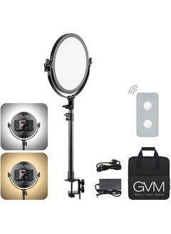 GVM Desk Mount LED Video Light, 10'' Round Key Light with Built-in Diffuser and LCD Display, Bi-Color Professional Light for Game/Studio/Streaming/YouTube Video Shooting, APP Control CRI 97+