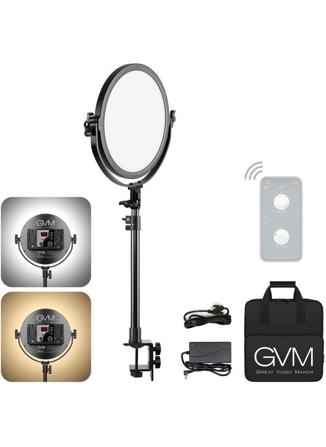 GVM Great Video Maker GVM Desk Mount LED Video Light, 10'' Round Key Light with Built-in Diffuser and LCD Display, Bi-Color Professional Light for Game/Studio/Streaming/YouTube Video Shooting, APP Control CRI 97+  - Image 1