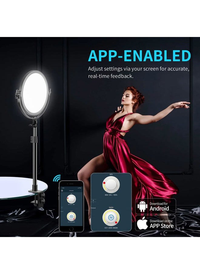 GVM Great Video Maker GVM Desk Mount LED Video Light, 10'' Round Key Light with Built-in Diffuser and LCD Display, Bi-Color Professional Light for Game/Studio/Streaming/YouTube Video Shooting, APP Control CRI 97+  - Image 4