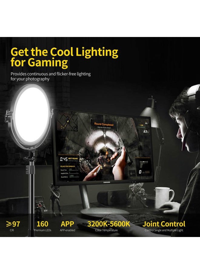 GVM Great Video Maker GVM Desk Mount LED Video Light, 10'' Round Key Light with Built-in Diffuser and LCD Display, Bi-Color Professional Light for Game/Studio/Streaming/YouTube Video Shooting, APP Control CRI 97+  - Image 2