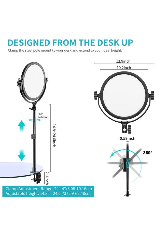 GVM Great Video Maker - GVM Desk Mount LED Video Light, 10'' Round Key Light with Built-in Diffuser and LCD Display, Bi-Color Professional Light for Game/Studio/Streaming/YouTube Video Shooting, APP Control CRI 97+ - Image 1