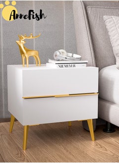 AnneFish Nightstand Mid-Century Modern Luxury Home Bedside Table with 2 Storage Drawers Small Gold Frame Side End Service Table for Bedroom Living Room  - Image 2