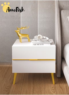 AnneFish Nightstand Mid-Century Modern Luxury Home Bedside Table with 2 Storage Drawers Small Gold Frame Side End Service Table for Bedroom Living Room  - Image 3