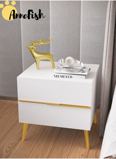 AnneFish Nightstand Mid-Century Modern Luxury Home Bedside Table with 2 Storage Drawers Small Gold Frame Side End Service Table for Bedroom Living Room  - Image 4