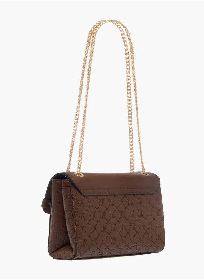 ELLE Womens Monogram Embossed Crossbody Bag With Chain Strap And Twist Lock Closure