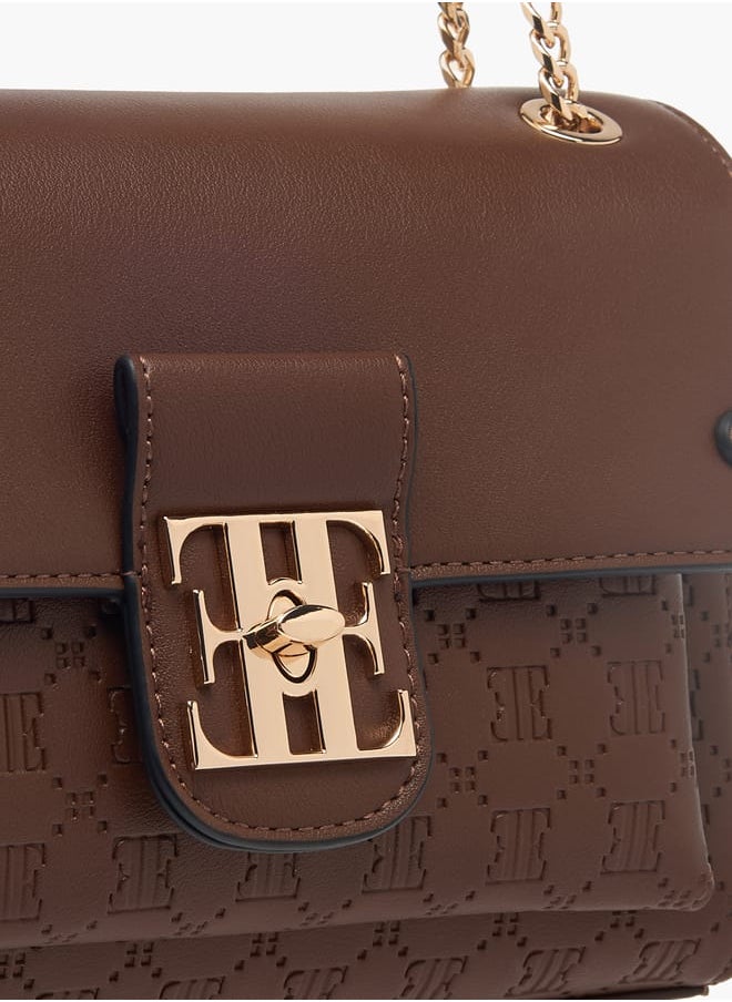ELLE Womens Monogram Embossed Crossbody Bag With Chain Strap And Twist Lock Closure  - Image 4
