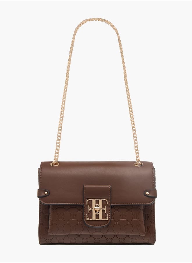 ELLE Womens Monogram Embossed Crossbody Bag With Chain Strap And Twist Lock Closure  - Image 1
