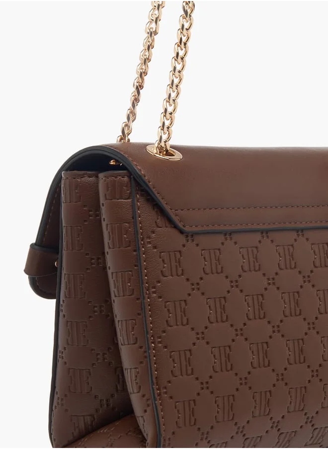 ELLE Womens Monogram Embossed Crossbody Bag With Chain Strap And Twist Lock Closure