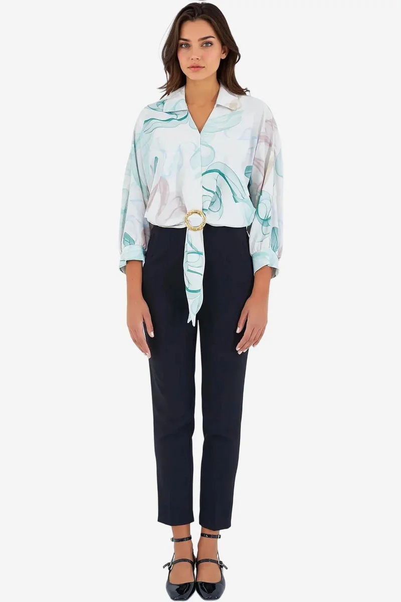 Big Dart BDART Printed Crop Shirt with Pompom Detail