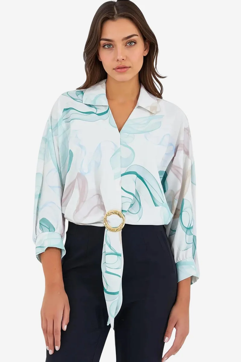 Big Dart BDART Printed Crop Shirt with Pompom Detail