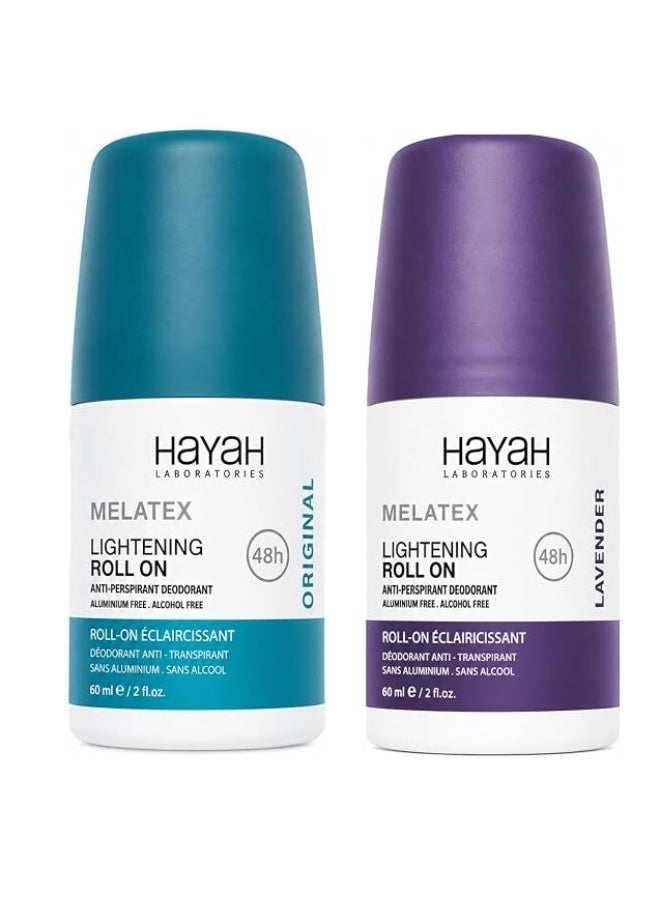 MELATEX Hayah Melatex Lightening Deodorant Roll On Lavender 60 Ml + Original 60 Ml ( Packaging may vary) - Image 1