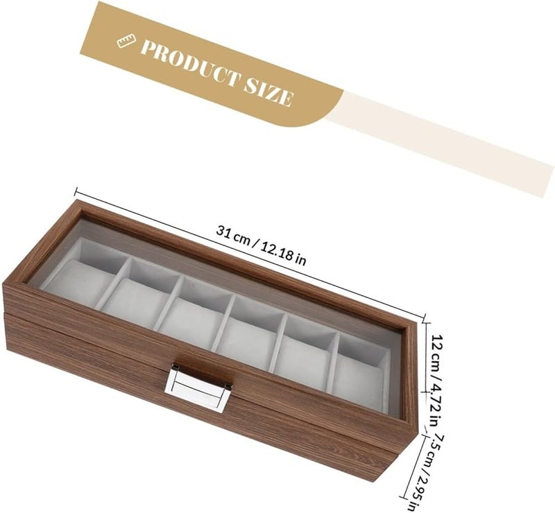 GLEAVI صندوق ساعات خشبي بستة فتحات بتشطيب الجوز، منظم تخزين مجوهرات للسفر - Image 2