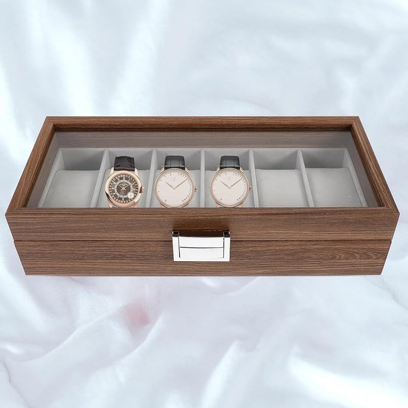 GLEAVI صندوق ساعات خشبي بستة فتحات بتشطيب الجوز، منظم تخزين مجوهرات للسفر - Image 3
