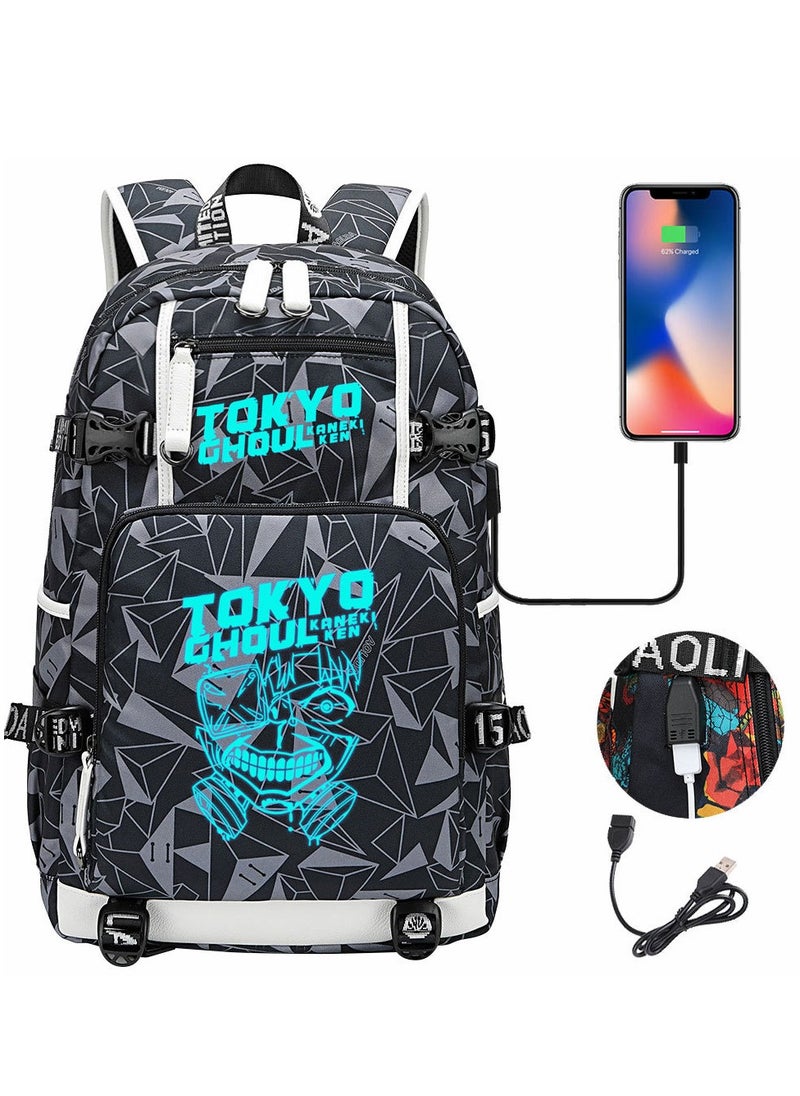 طوكيو حقيبة ظهر للسفر الترفيهية للشباب مزودة بمنفذ USB مطبوعة من Nightglow 