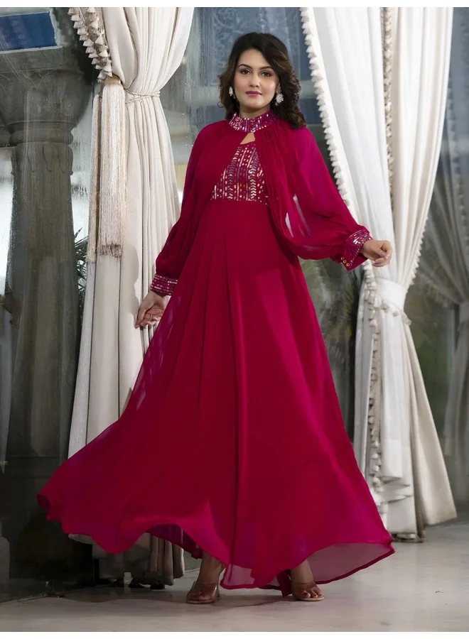 أيه كيه إس Magenta Sequenced Flared Maxi With Cape Sleeve