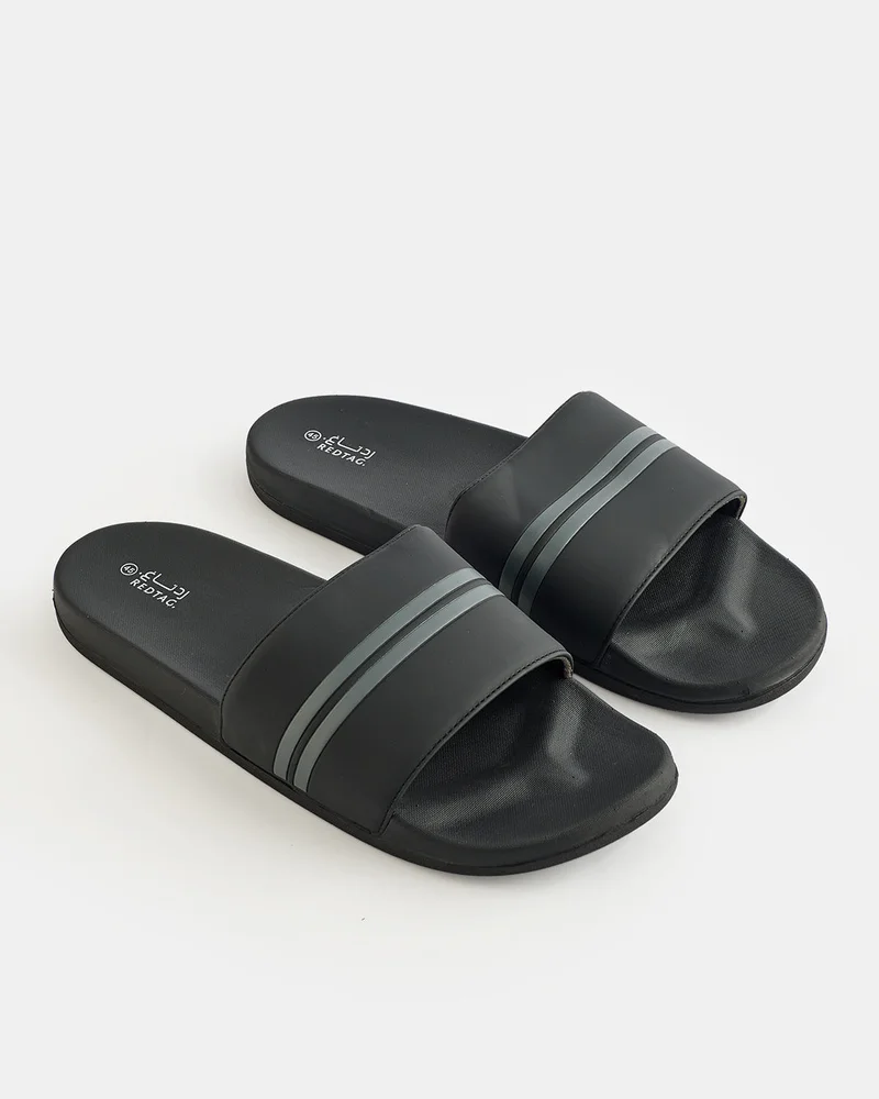 REDTAG Men Black Striped Slides