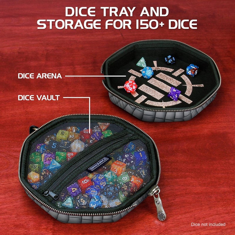 ENHANCE DND Dice Tray and Case - Collector's Edition DND Dice Holder for up to 150 D&D Shakers with Hard Shell Exterior and Soft Interior - Rolling Tray Perfect for Game Night (Dragon Silver) - Image 2