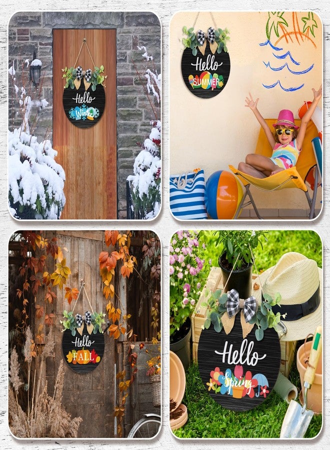 Burbell 20 Pcs Interchangeable Welcome Sign for All Seasons Seasonal Front Door Decor with 4 Sign and 14 Changeable Icons Farmhouse Front Porch Rustic Wooden Door Decor for Christmas(Black) - Image 5