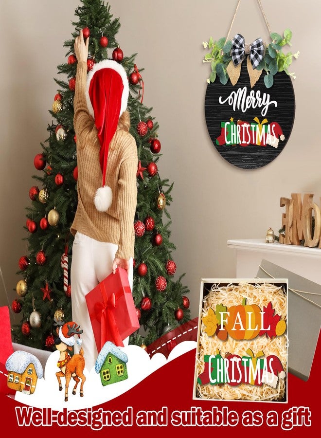 Burbell 20 Pcs Interchangeable Welcome Sign for All Seasons Seasonal Front Door Decor with 4 Sign and 14 Changeable Icons Farmhouse Front Porch Rustic Wooden Door Decor for Christmas(Black) - Image 3