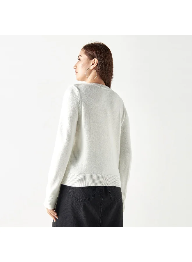 2Xtremz 2Xtremz Embellished Plush Sweater with Crew Neck and Long Sleeves