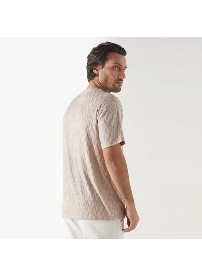 Iconic Iconic Textured Crew Neck T-Shirt with Short Sleeves