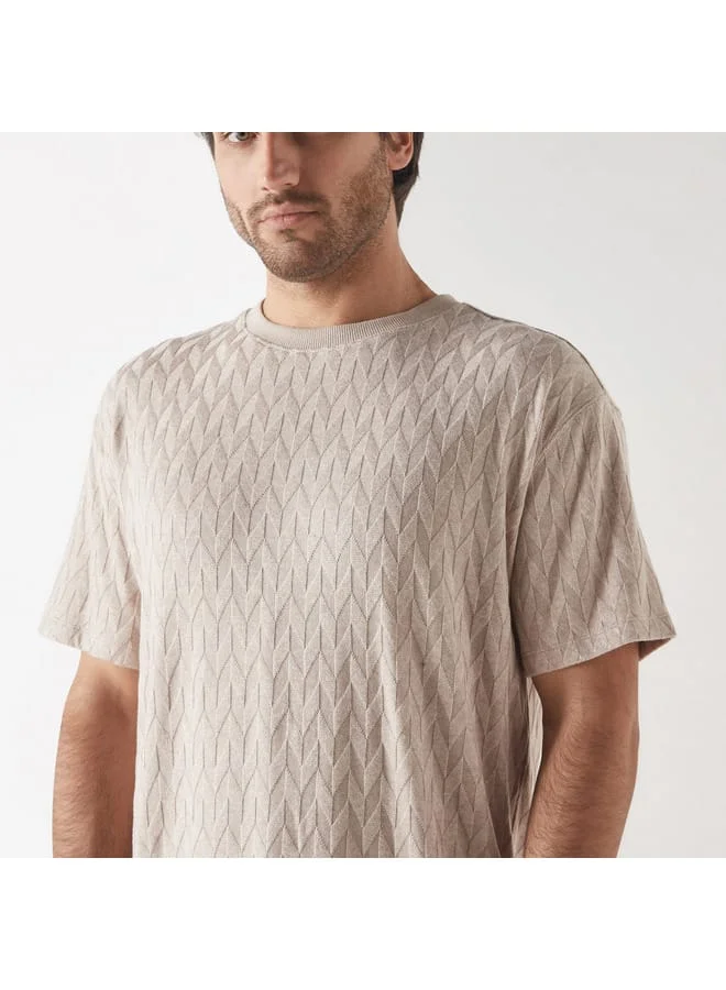 Iconic Iconic Textured Crew Neck T-Shirt with Short Sleeves