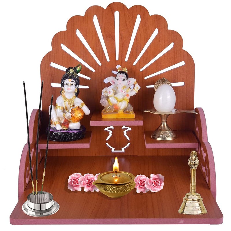 PRIMEFAIR Handmade Beautiful Wooden TempleHome TemplePuja MandirWall Hanging and Table Top Home Mandir TempleHome Art Craft Engineered Wood Home Wall Temple BROWN398 - Image 1