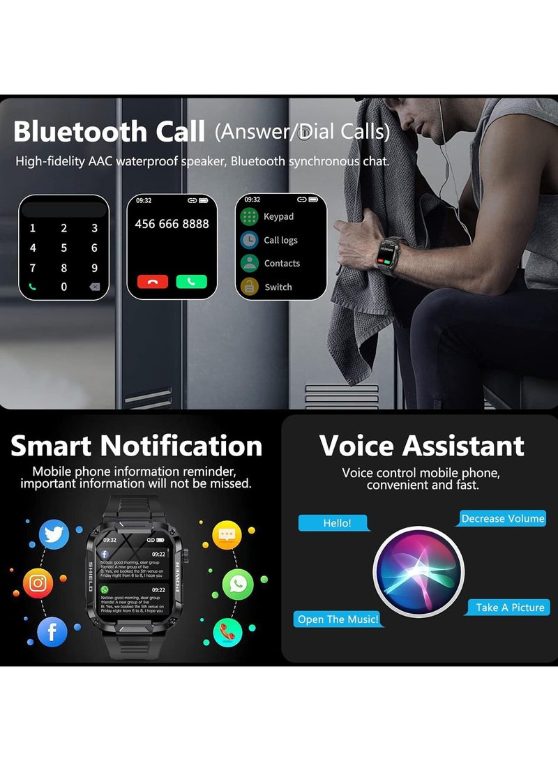 Smart Watches for Men, 1.85" Tactical Military Smartwatch - IP68 Waterproof, Bluetooth Call (Answer/Make Calls), 100+ Sports Modes, Fitness Tracker for iPhone Android Phone  - Image 3