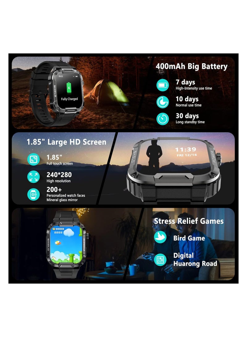 Smart Watches for Men, 1.85" Tactical Military Smartwatch - IP68 Waterproof, Bluetooth Call (Answer/Make Calls), 100+ Sports Modes, Fitness Tracker for iPhone Android Phone  - Image 4