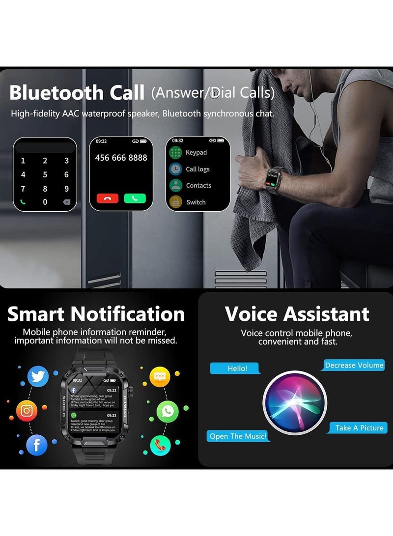 Smart Watch for Men 1.85" Tactical Military Design | IP68 Waterproof Rugged Smartwatch with Bluetooth Call, 100+ Sports Modes, Fitness & Health Tracker Compatible with Android and iPhone - Image 3