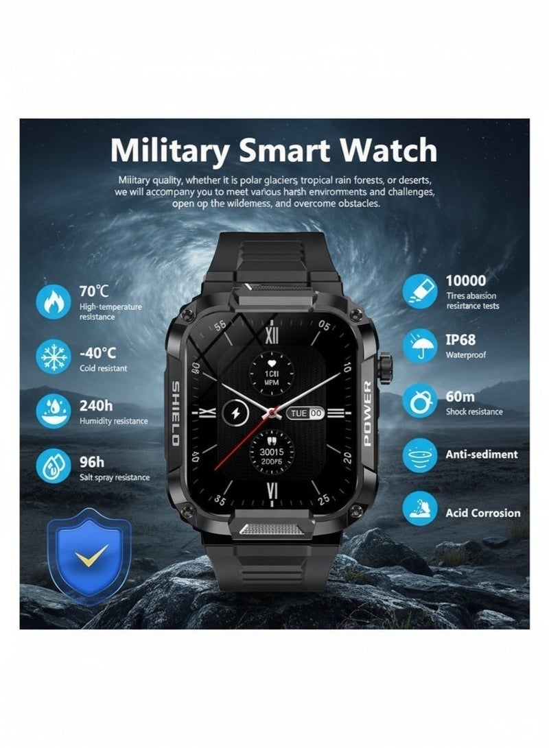 AUX Men’s Rugged Smart Watch with 1.85” AMOLED Display, Bluetooth Calling, 100+ Sports Modes, IP68 Waterproof, Tactical Military Design – Compatible with Android & iOS - Image 3