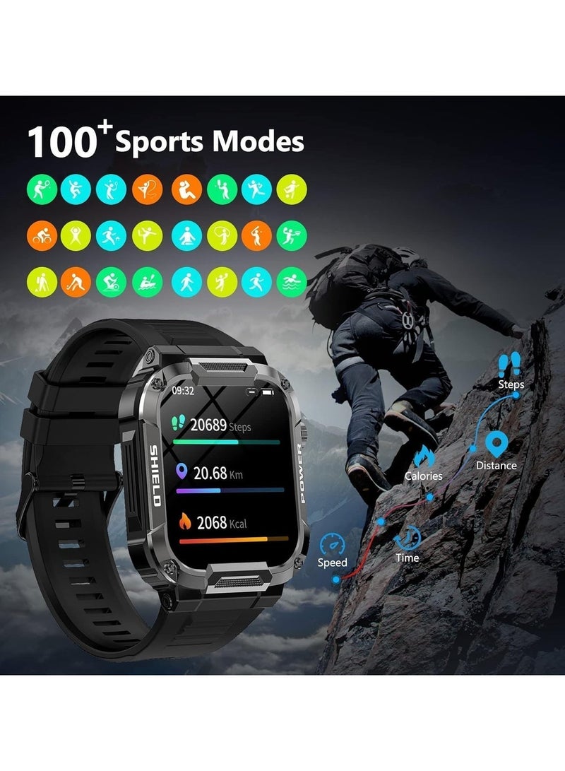 AUX Men’s Rugged Smart Watch with 1.85” AMOLED Display, Bluetooth Calling, 100+ Sports Modes, IP68 Waterproof, Tactical Military Design – Compatible with Android & iOS - Image 2