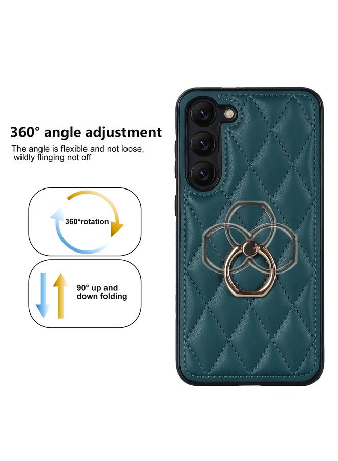 S-TOP Case For Samsung Galaxy S23 5G Rhombic PU Leather Phone Case with Ring Holder - Image 2