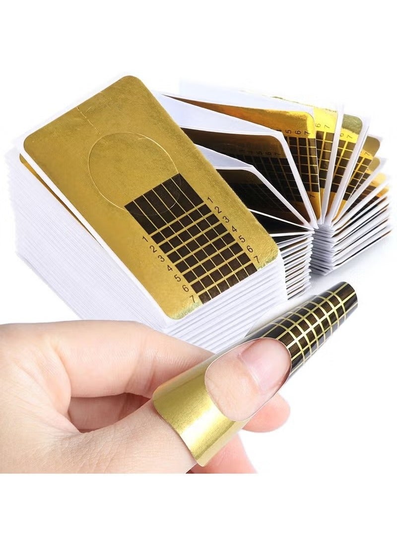 100 قطعة من أشكال الأظافر المستطيلة الذهبية المتينة مع دليل ذاتي اللصق ونصائح لملحقات الأظافر للأشعة فوق البنفسجية - مثالية لعشاق DIY والمتعلمين - Image 1