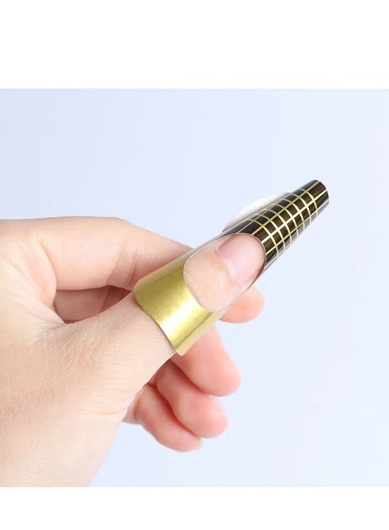 100 قطعة من أشكال الأظافر المستطيلة الذهبية المتينة مع دليل ذاتي اللصق ونصائح لملحقات الأظافر للأشعة فوق البنفسجية - مثالية لعشاق DIY والمتعلمين - Image 2