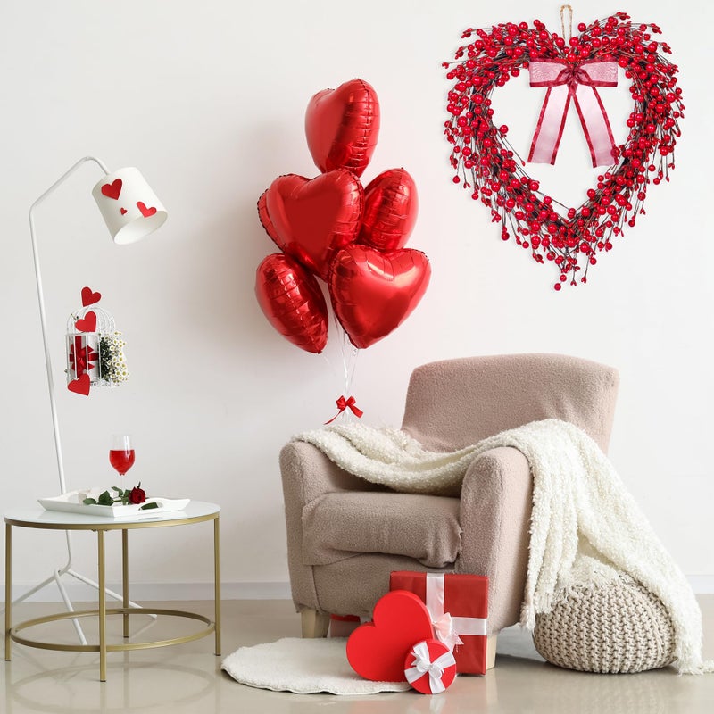 Sggvecsy 16in Valentine's Day Heart Wreath with Red Berries Red Heart Wreaths Handmade Valentines Day Wreath Rustic Twig Wreath with Silk Bow for Gifts Front Door Indoor Home Wedding Festival Decor - Image 2