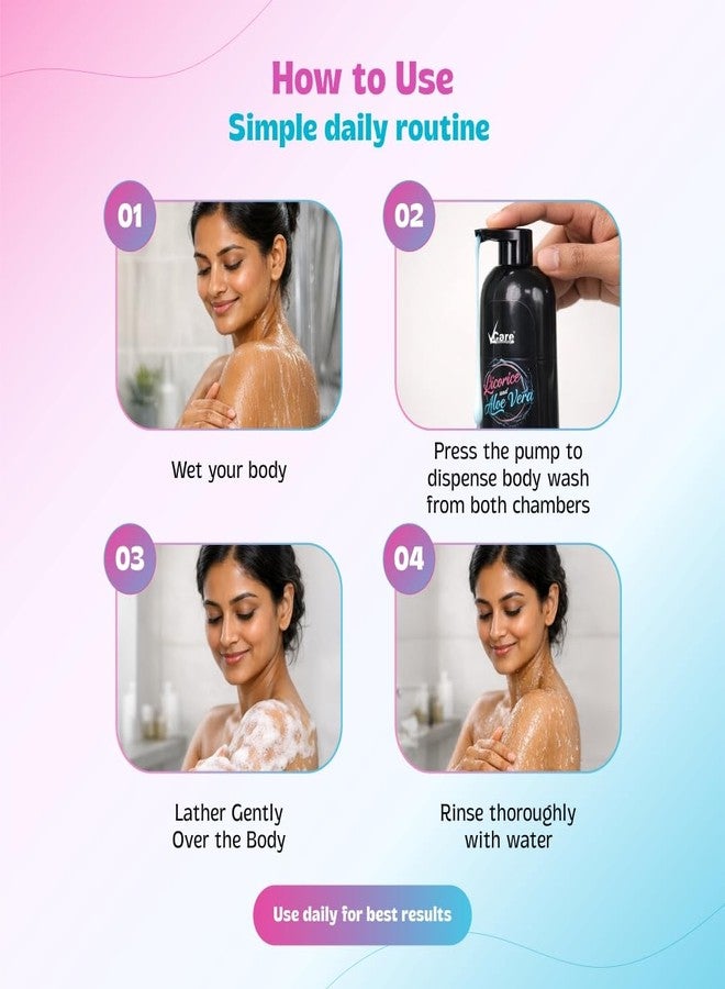 VCare Dual Action Body Wash 380 ml | Brightening & Hydrating with Aloe Vera & Licorice | Soap-Free, Paraben-Free For Glowing & Soft Skin | Suitable for All Skin Types - Image 5
