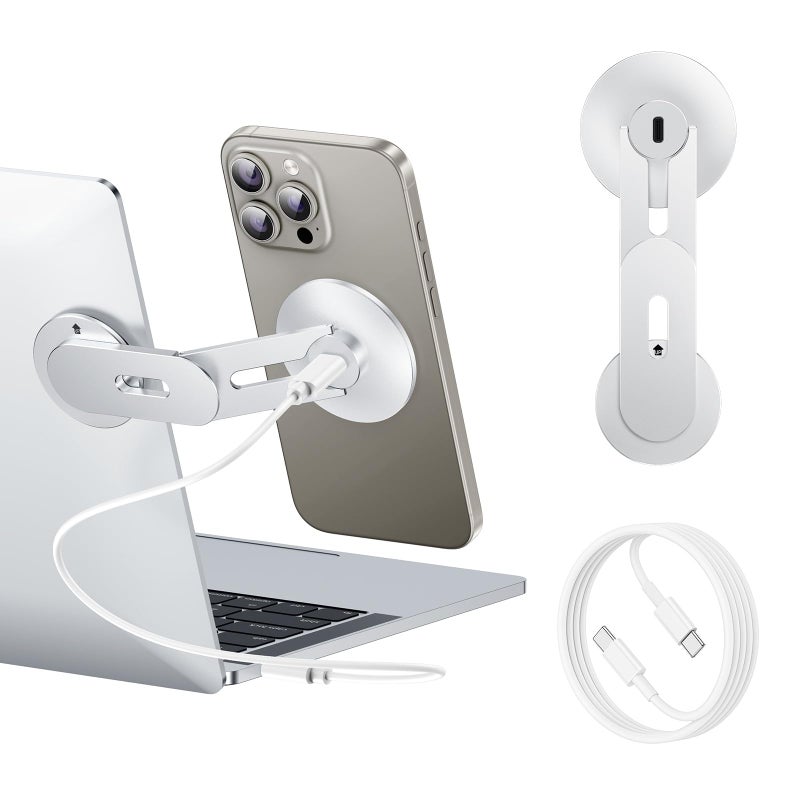 MAGDIGITEH Laptop Phone Holder Magnetic Phone Stand 15W Fast Wireless Charger for MagSafe for iPhone 171615141312 All Phones for Tesla Silver - Image 2
